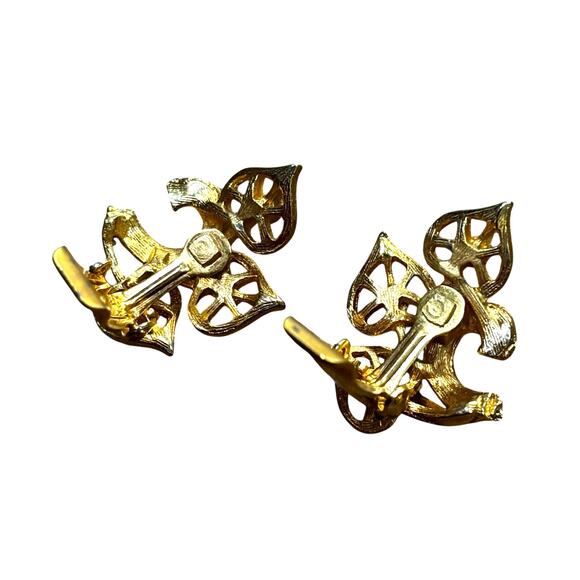 Vintage mid century clip on earrings gold & faux pearls classic feminine luxury - Picture 3 of 4